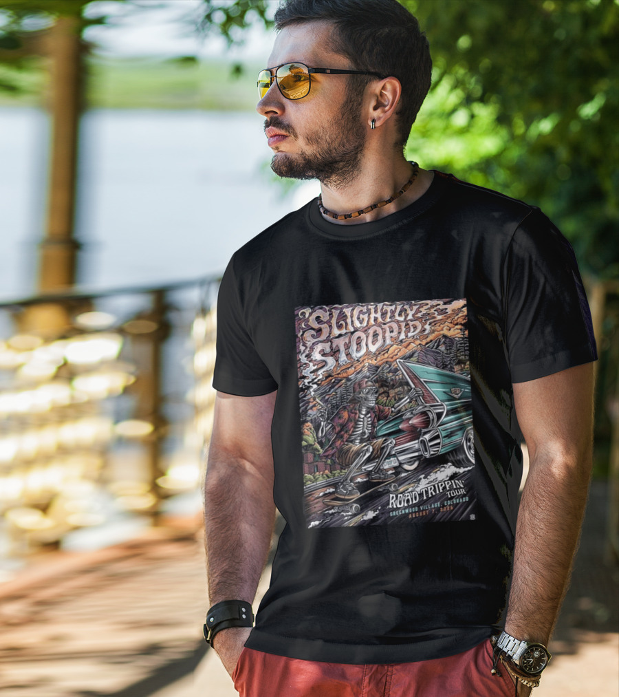Slightly Stoopid Road Trippin Tour Greenwood Village Colorado August 7 2026 Fiddler's Green Amphitheatre T-Shirt