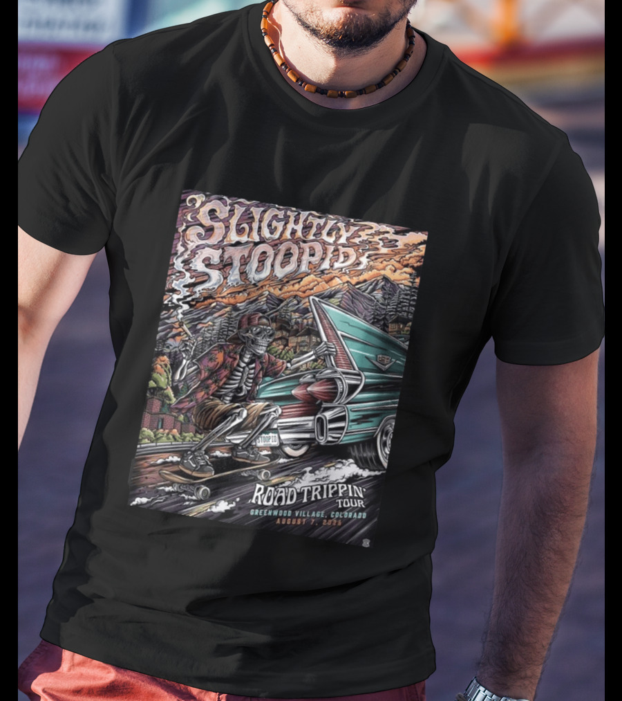 Slightly Stoopid Road Trippin Tour Greenwood Village Colorado August 7 2026 Fiddler's Green Amphitheatre T-Shirt