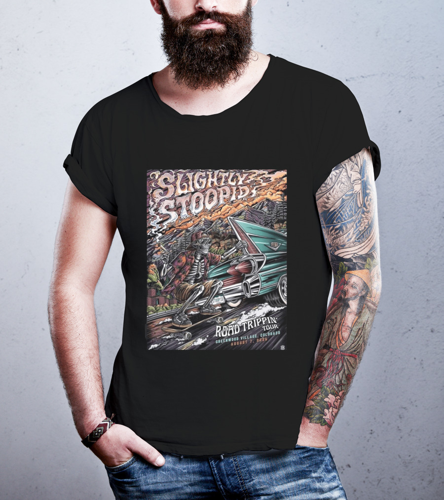 Slightly Stoopid Road Trippin Tour Greenwood Village Colorado August 7 2026 Fiddler's Green Amphitheatre T-Shirt