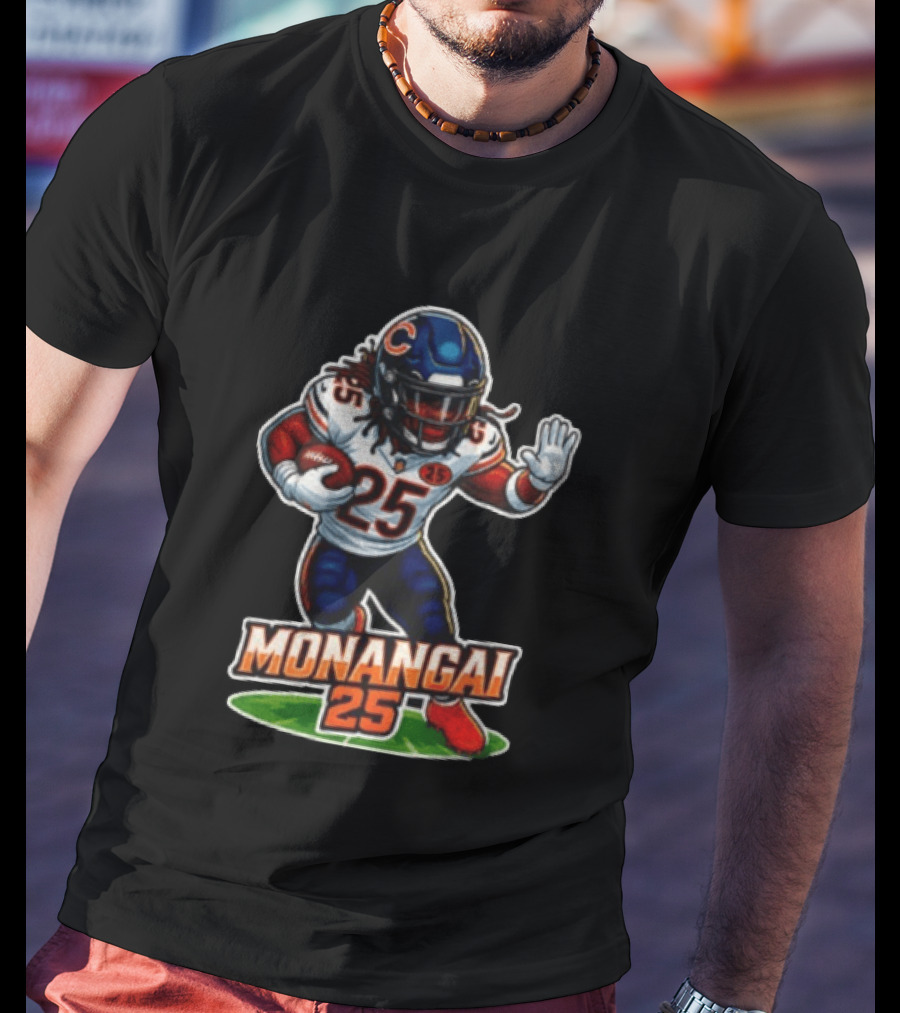 Chicago Bears Kyle Monangai Cartoon Caricature Football Player 25 T-Shirt