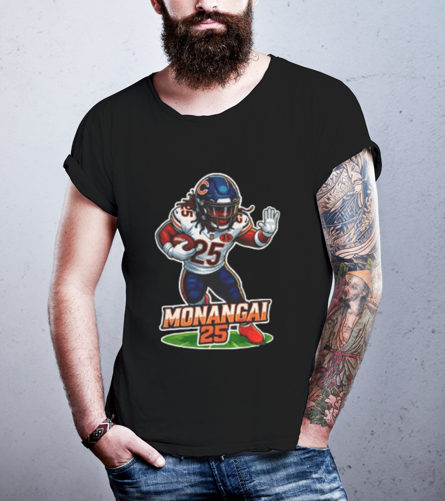 Chicago Bears Kyle Monangai Cartoon Caricature Football Player 25 T-Shirt