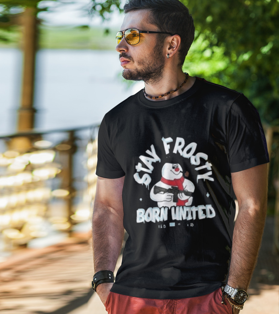 Stay Frosty Born United Holiday Long Sleeve Snowman With Scarf And Weapon T-Shirt