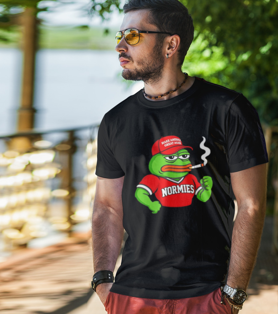 Pepe The Frog Smoking Wearing Normies Make America Great Again Red Hat T-Shirt