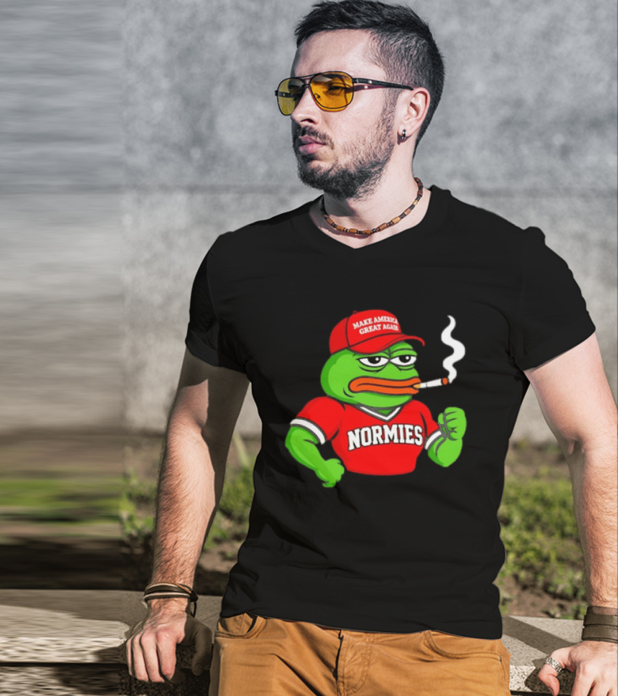 Pepe The Frog Smoking Wearing Normies Make America Great Again Red Hat T-Shirt