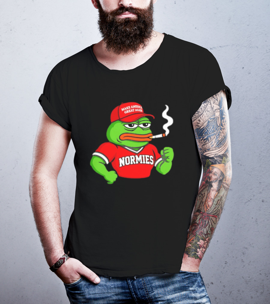 Pepe The Frog Smoking Wearing Normies Make America Great Again Red Hat T-Shirt
