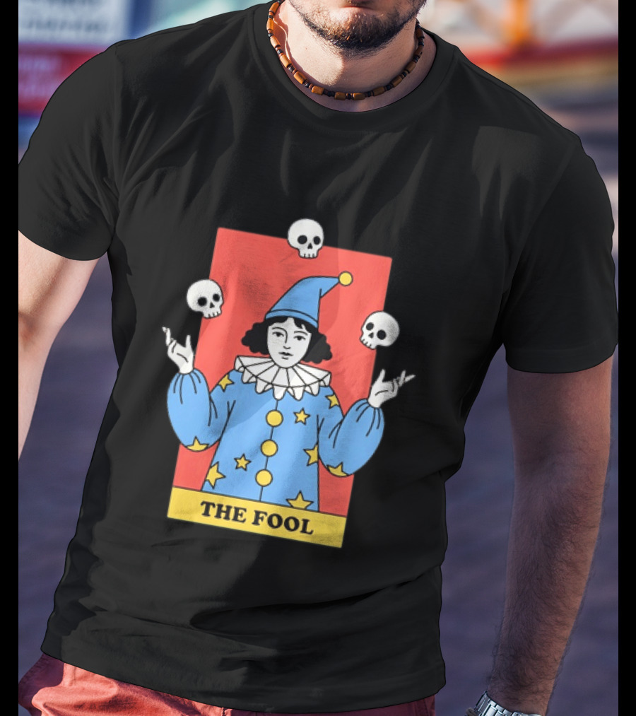 The Fool Tarot Card Jester Juggling Skulls Occult T-Shirt