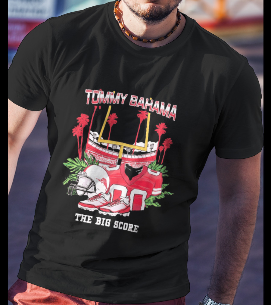 Tommy Bahama The Big Score Football Stadium Jersey And Helmet Football Scene T-Shirt