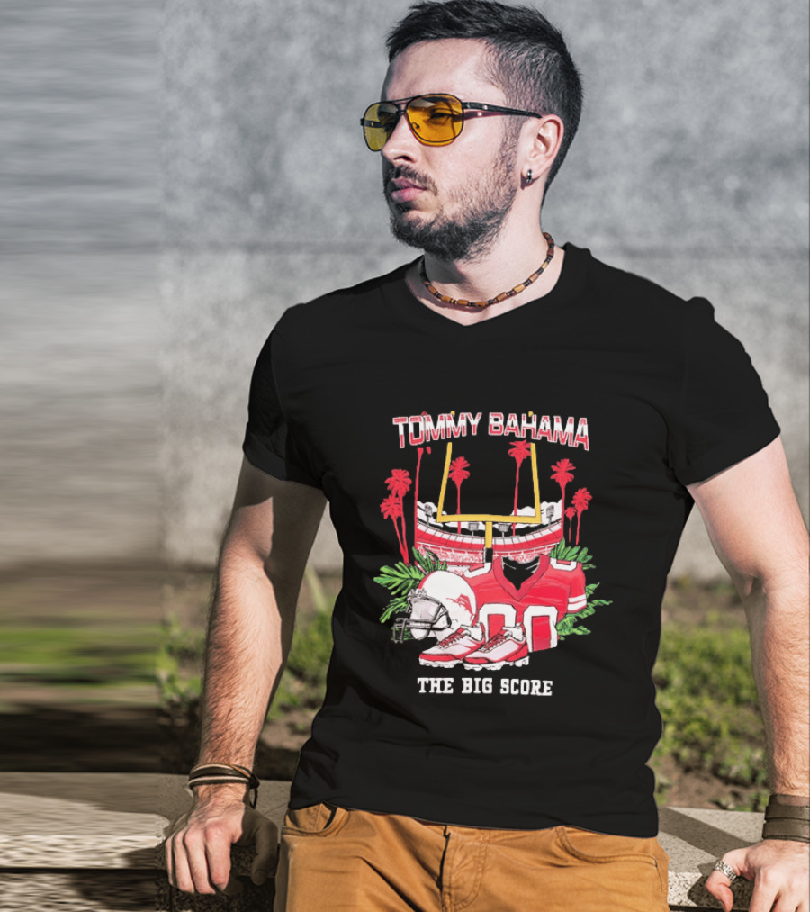 Tommy Bahama The Big Score Football Stadium Jersey And Helmet Football Scene T-Shirt