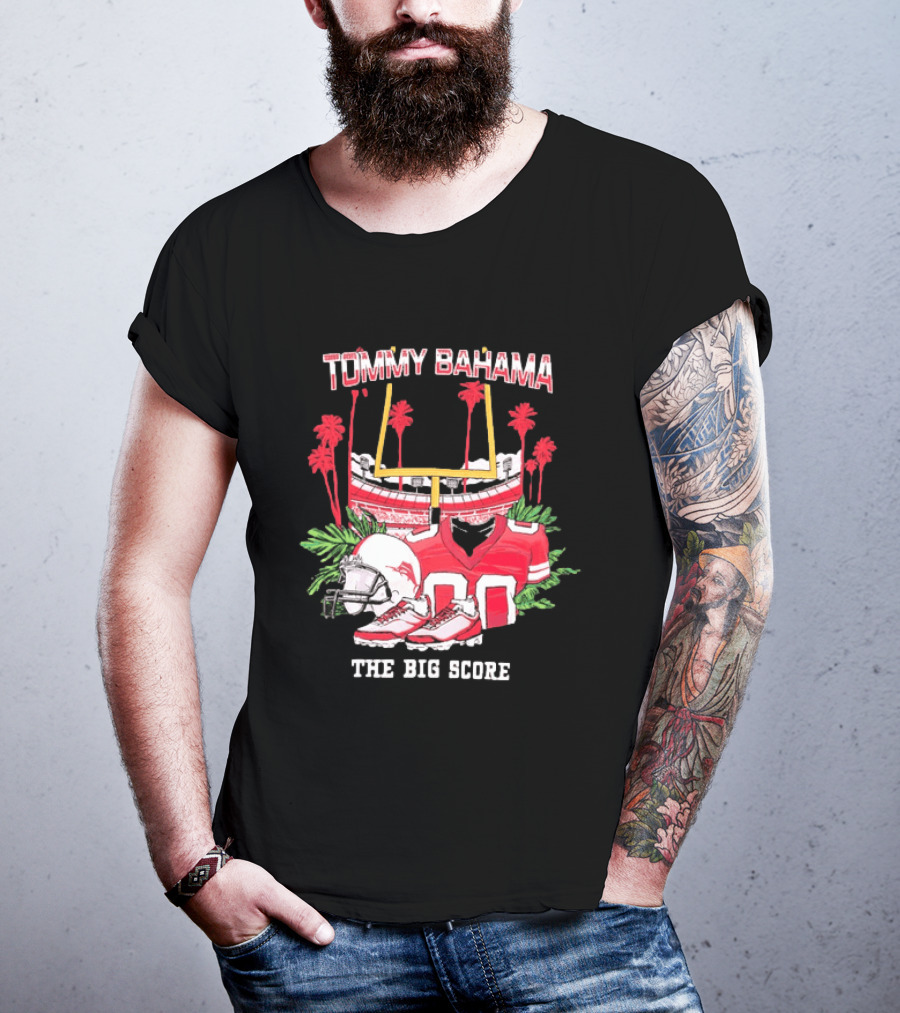 Tommy Bahama The Big Score Football Stadium Jersey And Helmet Football Scene T-Shirt