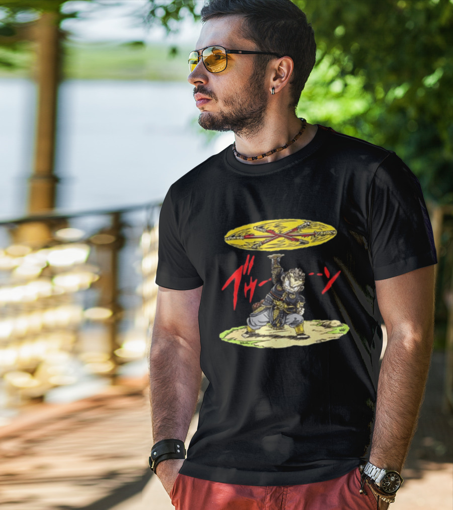 Ton Wukong Rotate The Stick Yellow Red Cartoon T-Shirt
