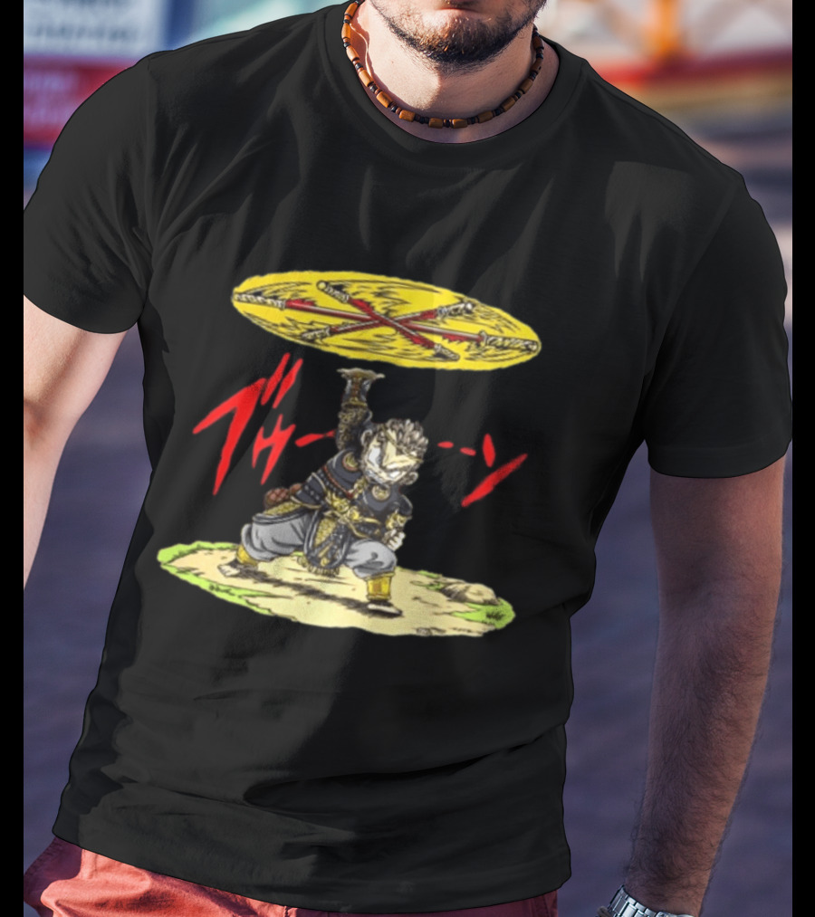 Ton Wukong Rotate The Stick Yellow Red Cartoon T-Shirt