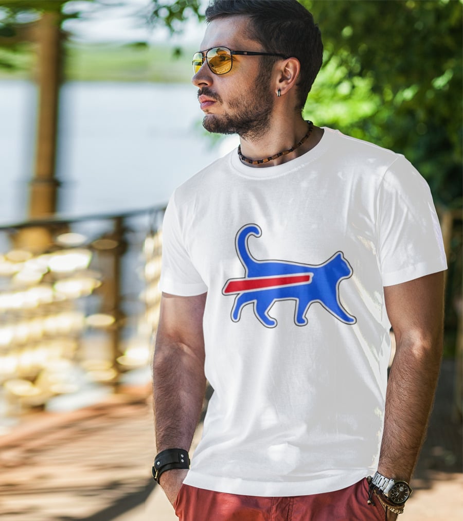 Buffalo Bills Cat Logo Parody Red And Blue T-Shirt