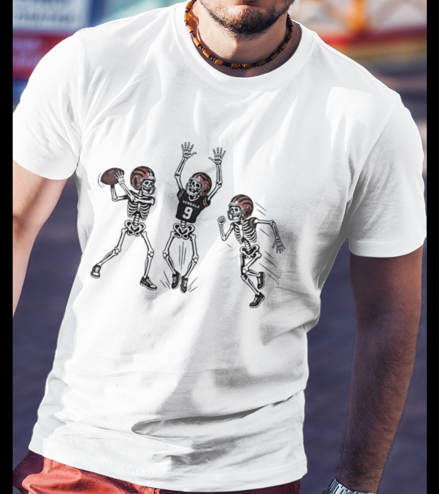 Joe Burrow Number 9 Cincinnati Bengals Skeleton Football Players T-Shirt