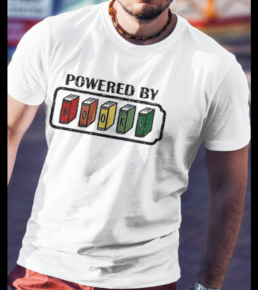 Classic Powered By Books Pride Colorful Book Spines T-Shirt