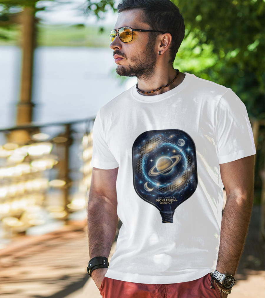 Officially A Pickleball Addict Galaxy Space Planets Saturn Stars T-Shirt