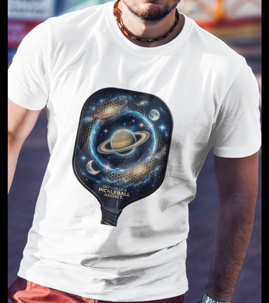 Officially A Pickleball Addict Galaxy Space Planets Saturn Stars T-Shirt