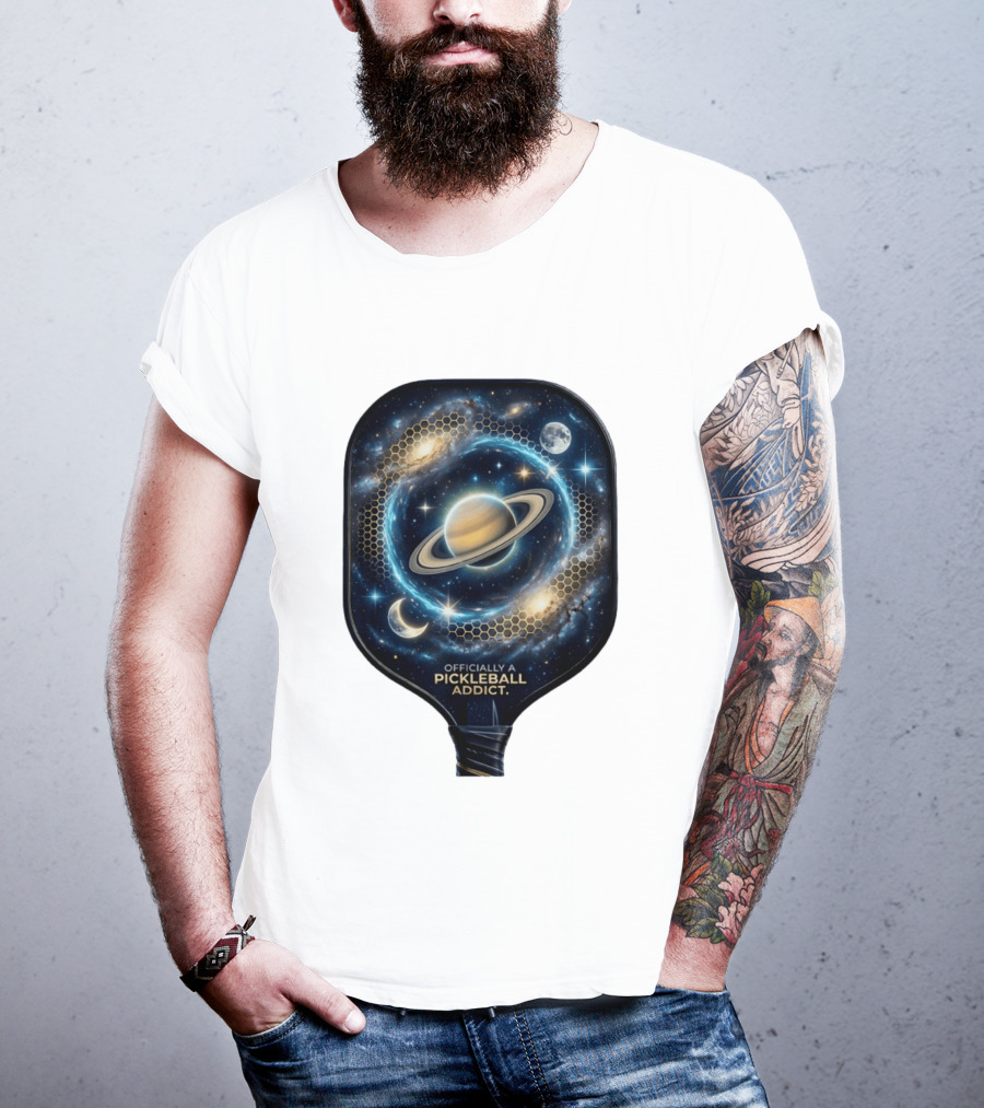 Officially A Pickleball Addict Galaxy Space Planets Saturn Stars T-Shirt