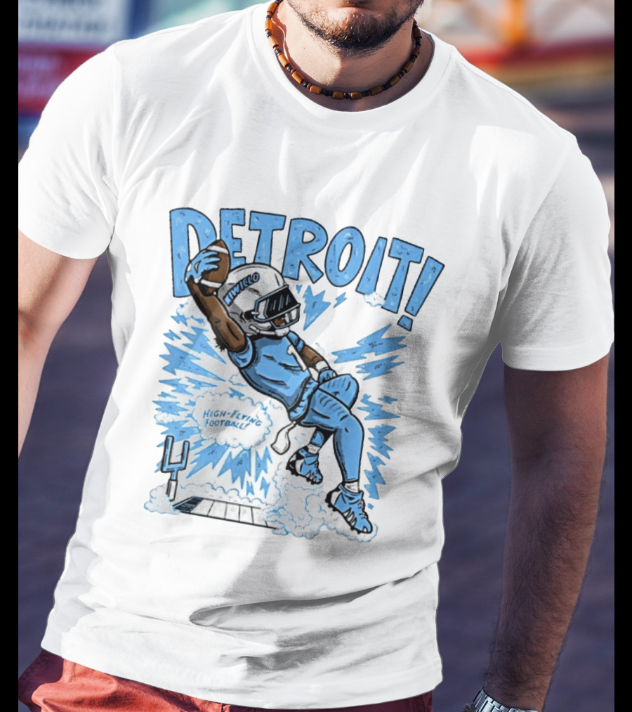 Detroit Lions High Flying Football Dynamic Catch Comic T-Shirt
