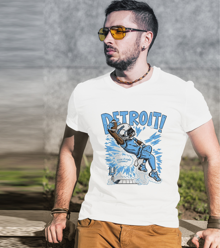 Detroit Lions High Flying Football Dynamic Catch Comic T-Shirt