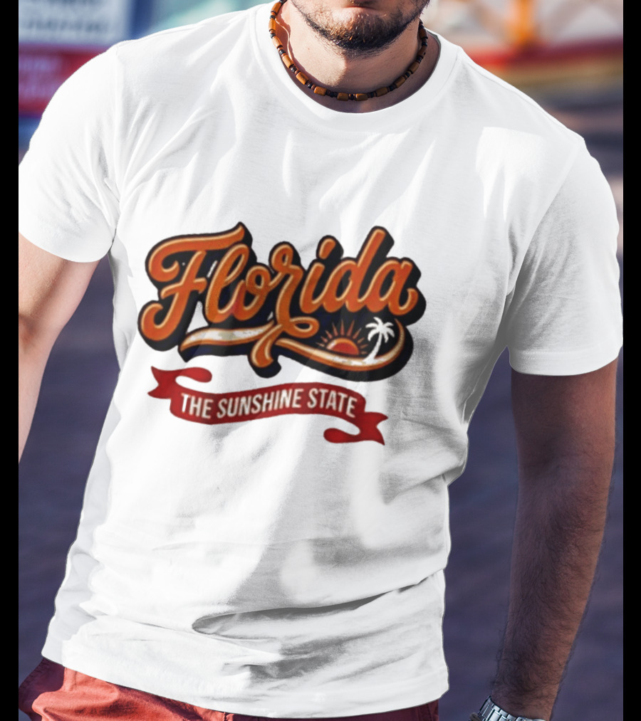 Florida The Sunshine State Sunset Palm Tree Vintage Look T-Shirt