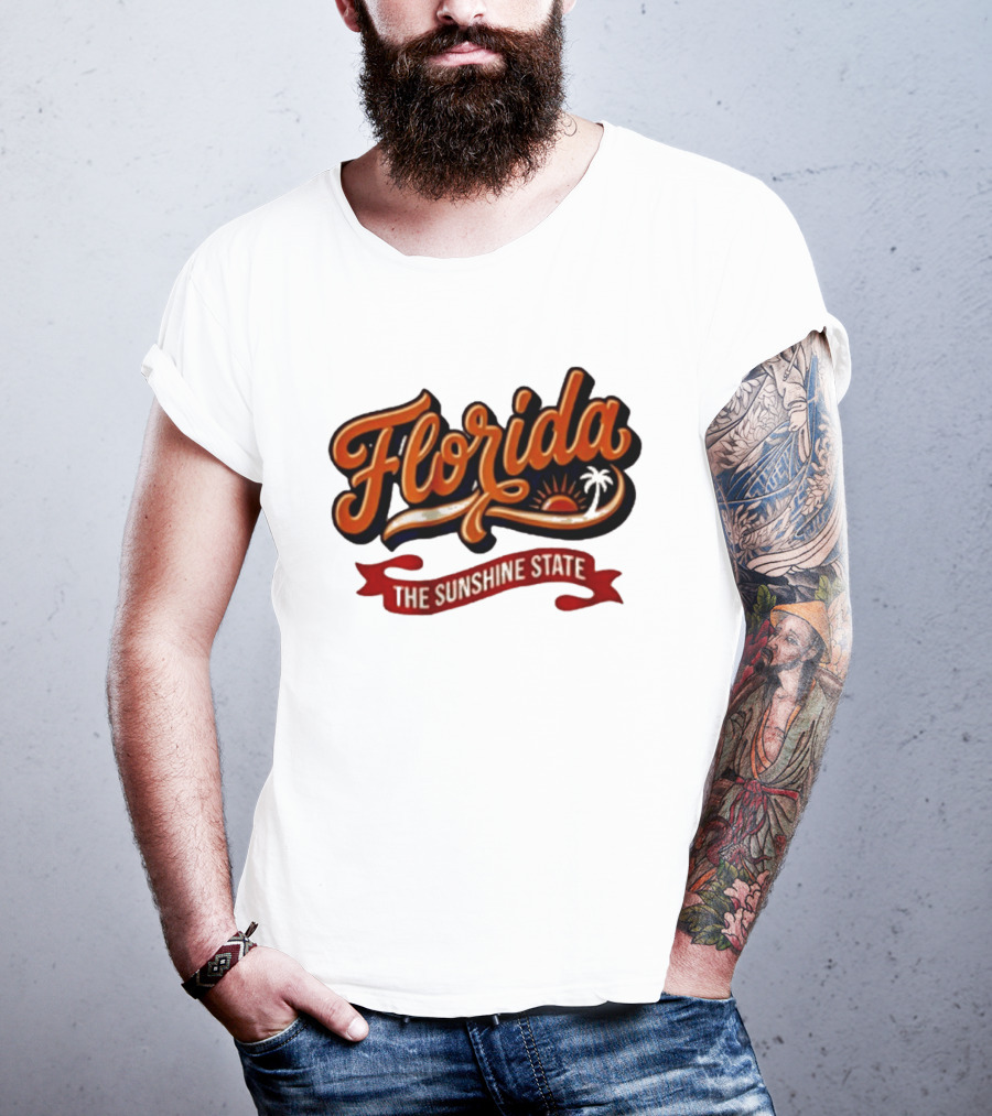 Florida The Sunshine State Sunset Palm Tree Vintage Look T-Shirt