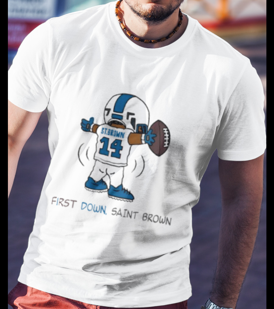 Trending Detroit Lions First Down Saint Brown 14 T-Shirt