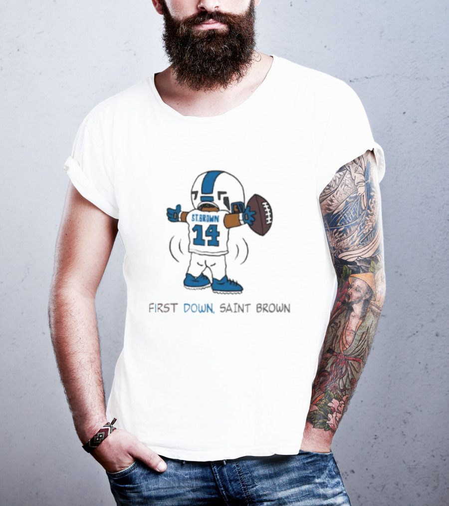 Trending Detroit Lions First Down Saint Brown 14 T-Shirt