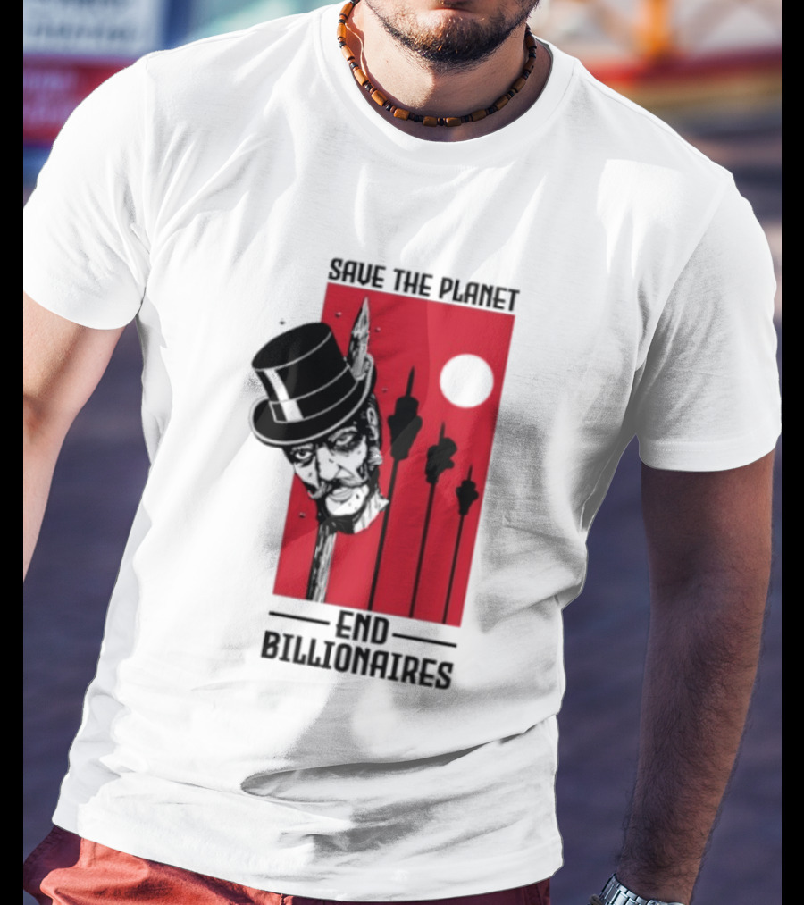 Original Save The Planet End Billionaires Top Hat Monopoly Man Red Sun T-Shirt