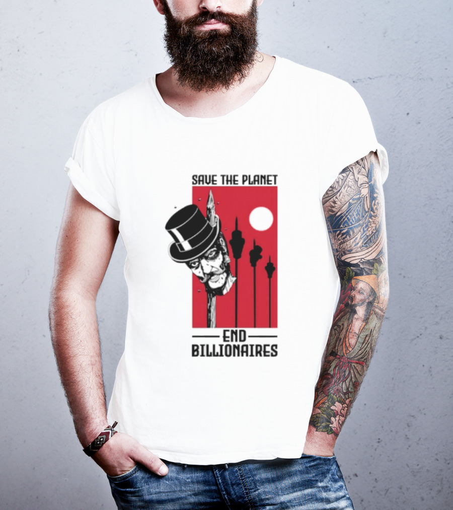 Original Save The Planet End Billionaires Top Hat Monopoly Man Red Sun T-Shirt