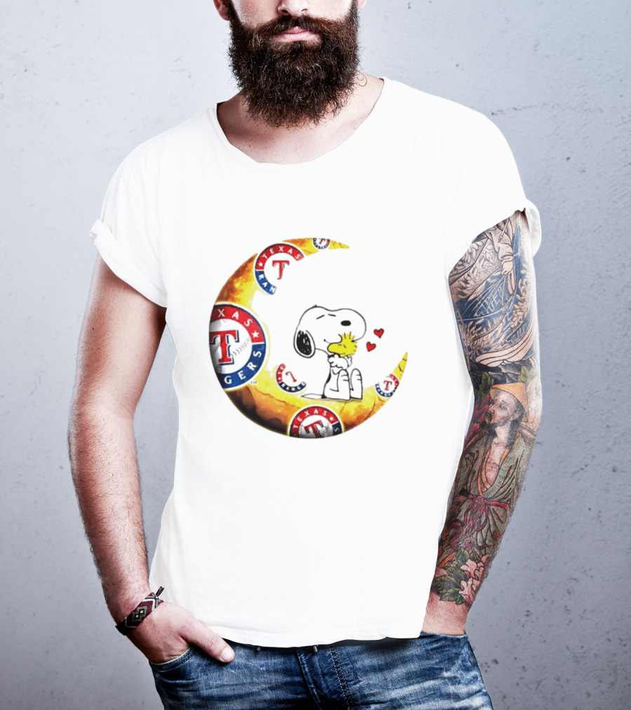 Snoopy Woodstock Texas Rangers Moon Baseball Fan Celebration T-Shirt