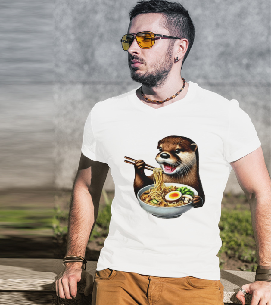 Trendy Otter Enjoying Ramen Bowl Meme T-Shirt