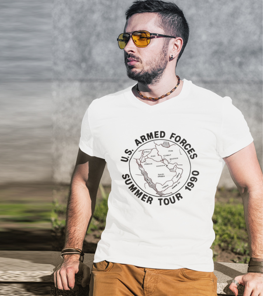U.S. Armed Forces Summer Tour 1990 Middle East Map Desert Shield Military T-Shirt