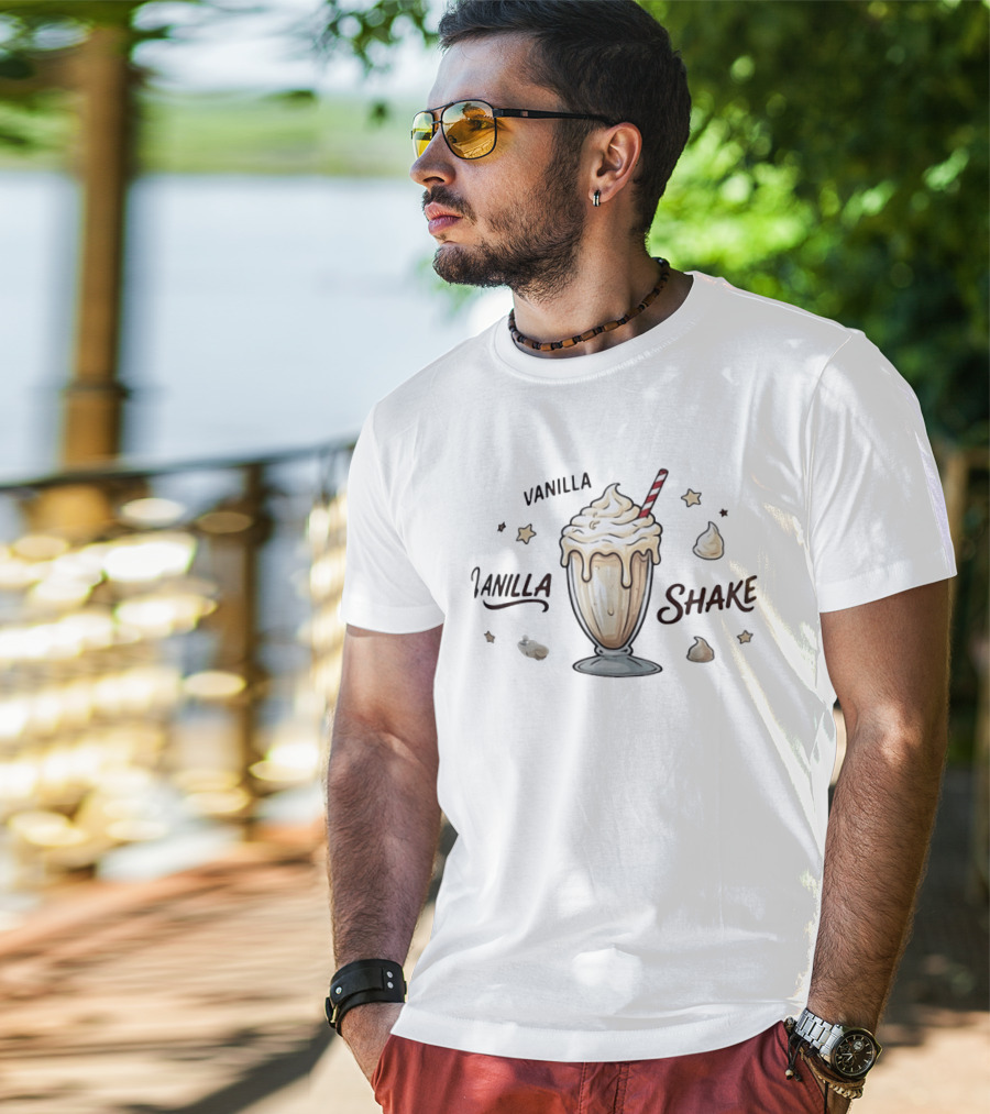 Vanilla Shake Dessert Sweet Treat Milkshake Star Accents Whipped Cream Glass T-Shirt