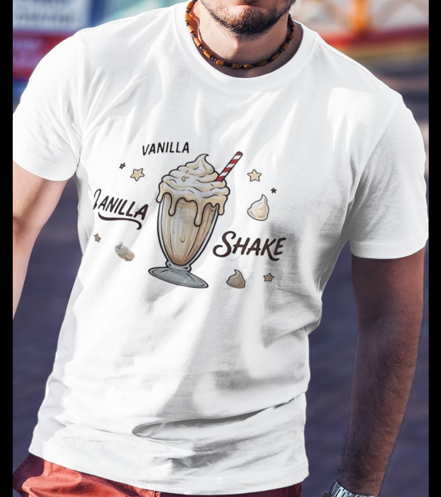 Vanilla Shake Dessert Sweet Treat Milkshake Star Accents Whipped Cream Glass T-Shirt