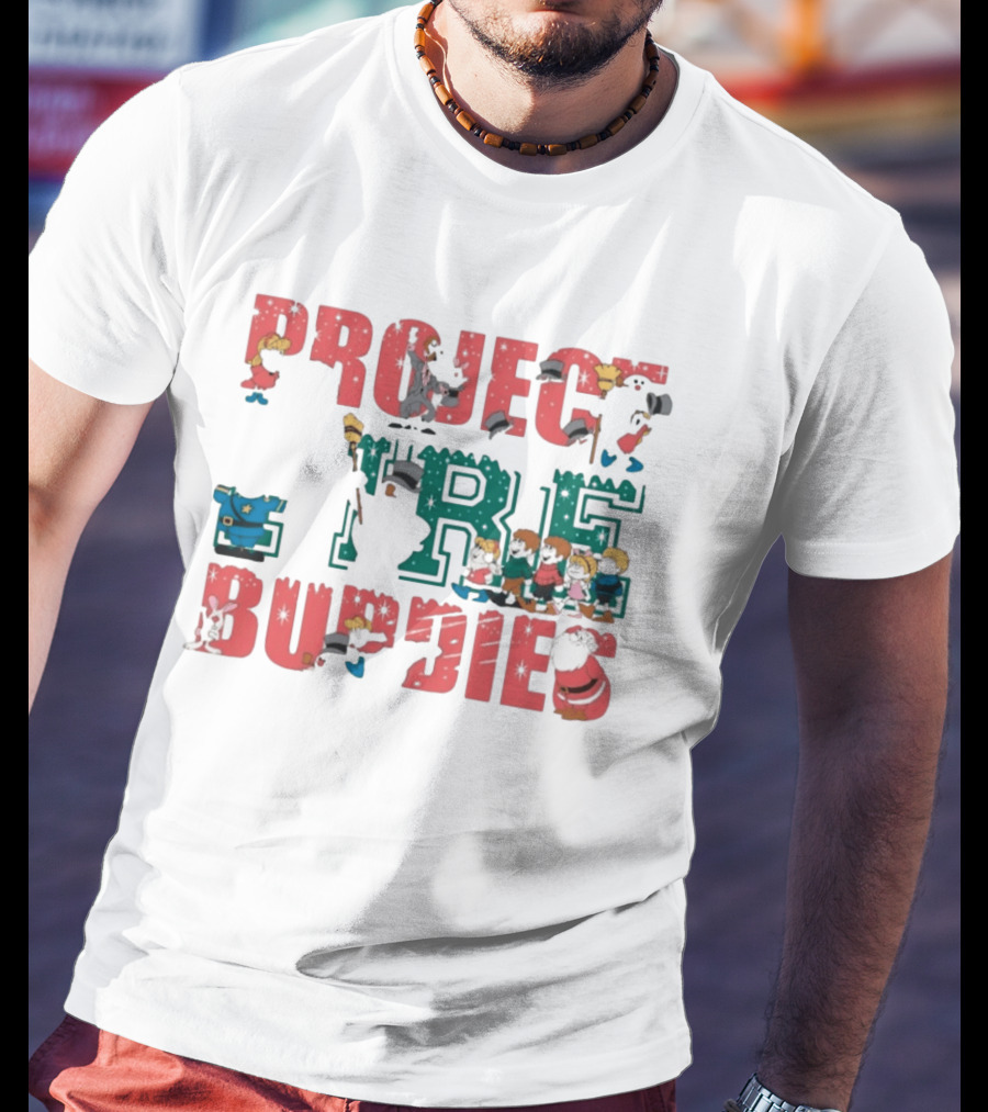 Project Fire Buddies Christmas Animated Characters And Santa Claus T-Shirt