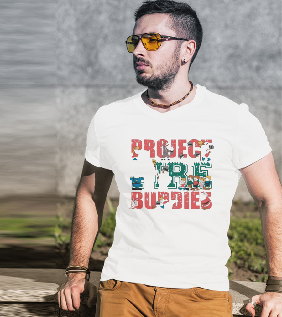 Project Fire Buddies Christmas Animated Characters And Santa Claus T-Shirt