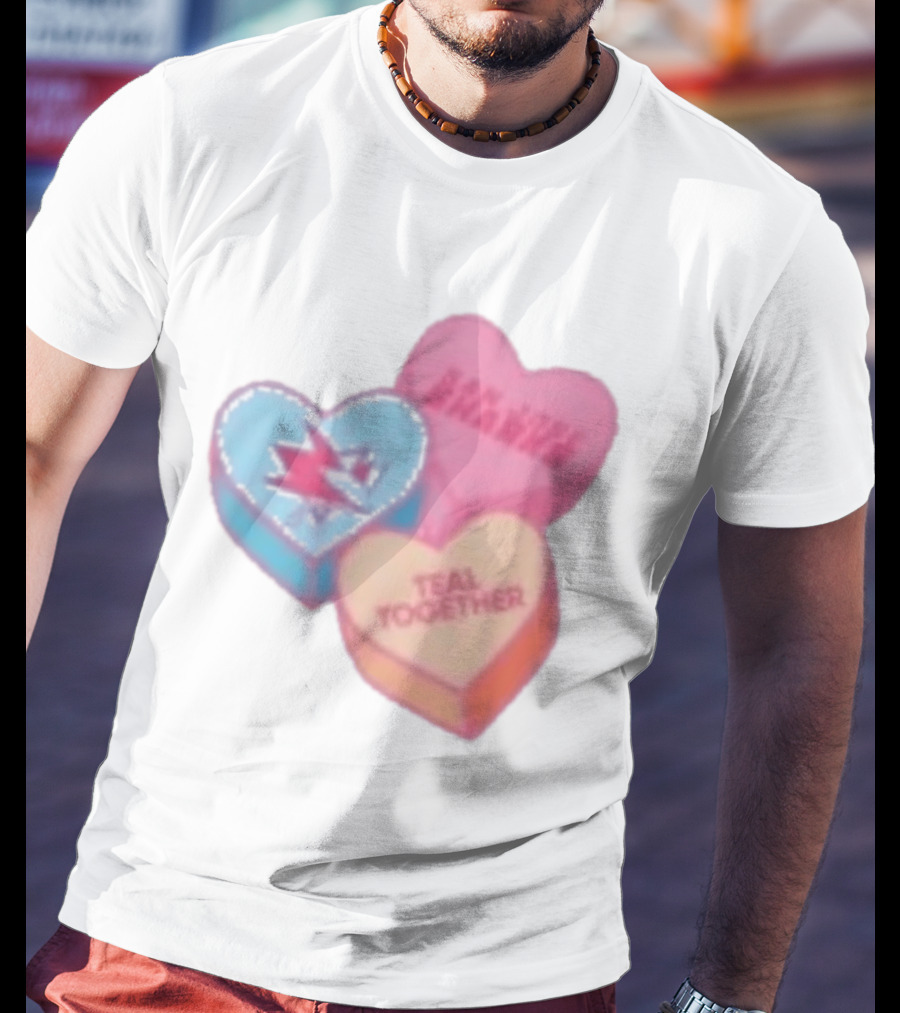 San Jose Sharks Valentine Candy Heart Teal Together T-Shirt