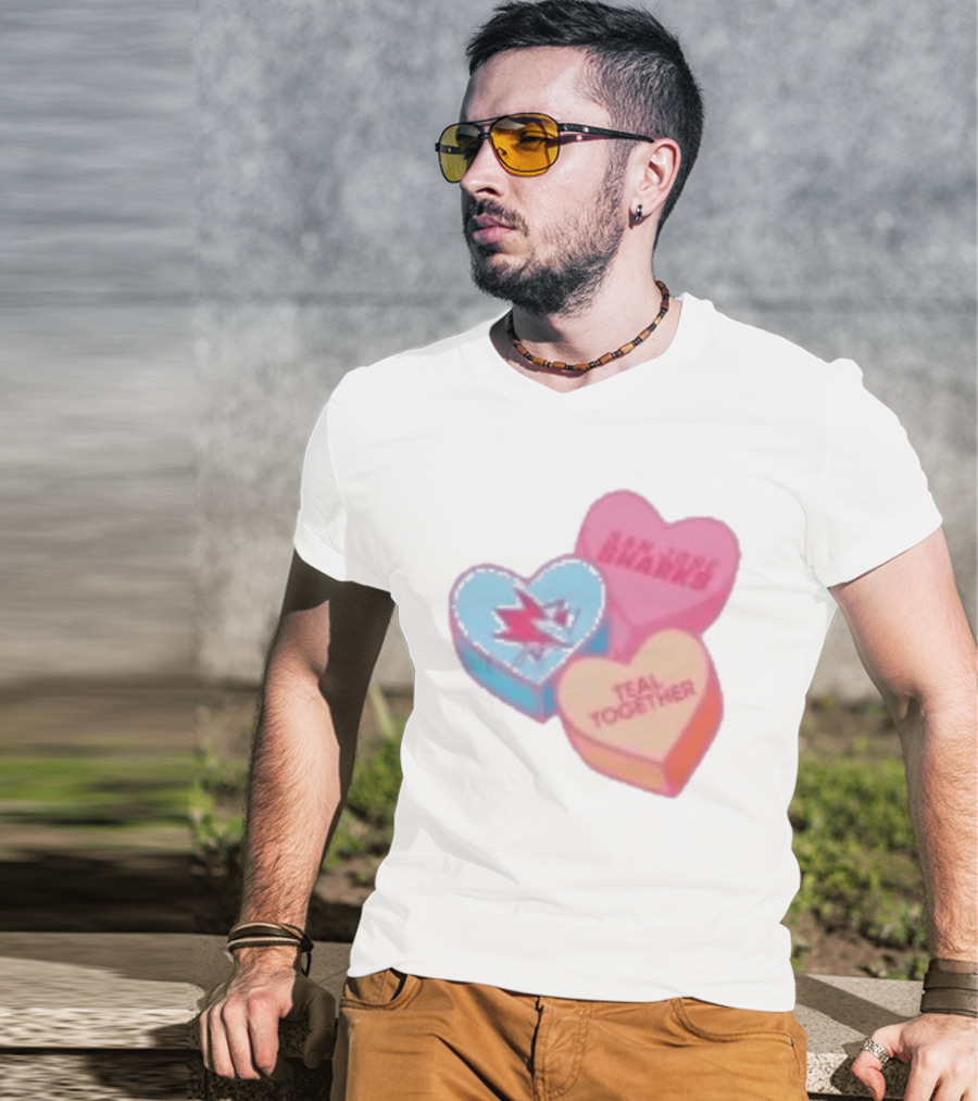 San Jose Sharks Valentine Candy Heart Teal Together T-Shirt