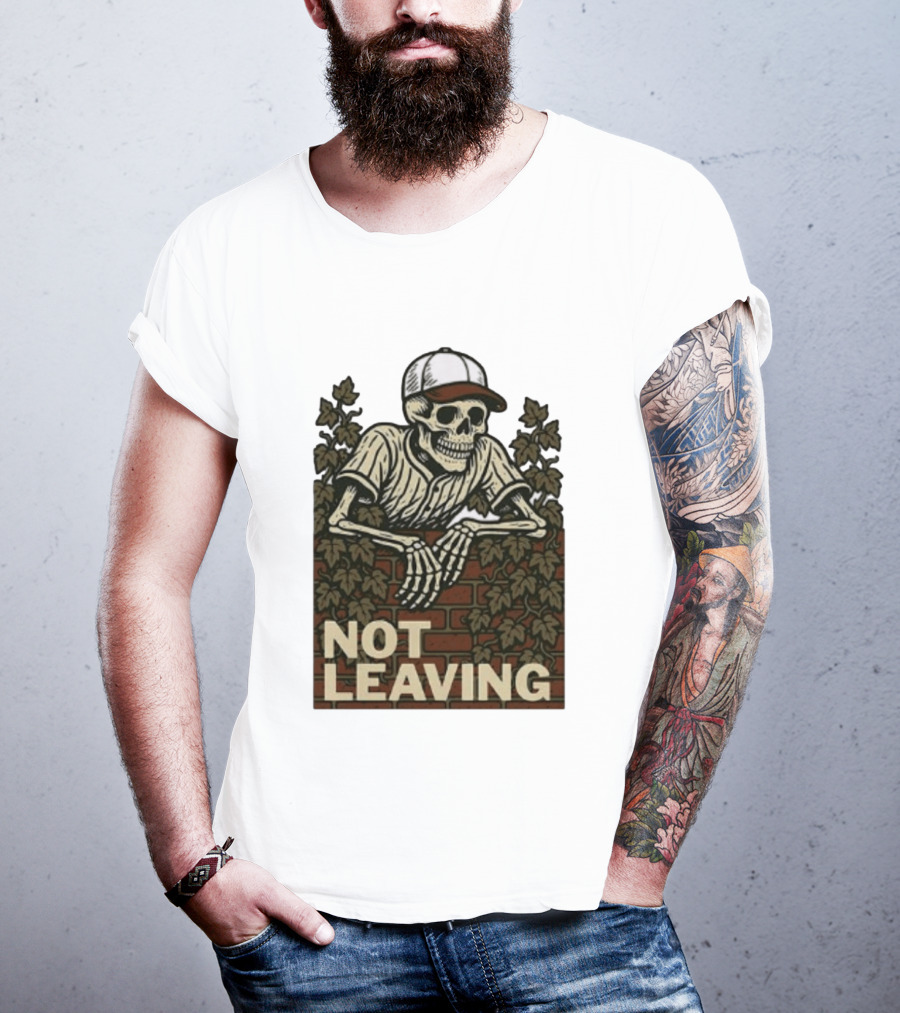 Skeleton Baseball Player Not Leaving Brick Wall Ivy Cap T-Shirt