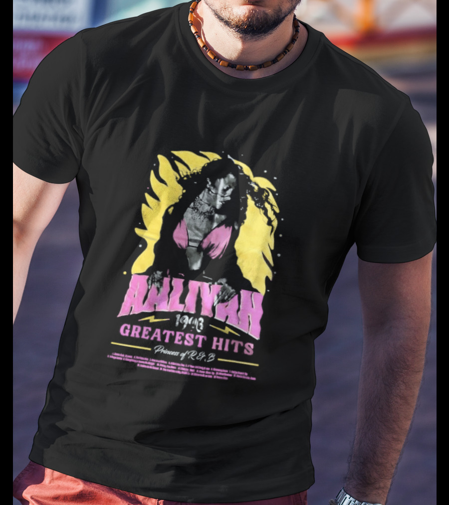 Aaliyah 1996 Greatest Hits Yellow And Pink Fashion T-Shirt