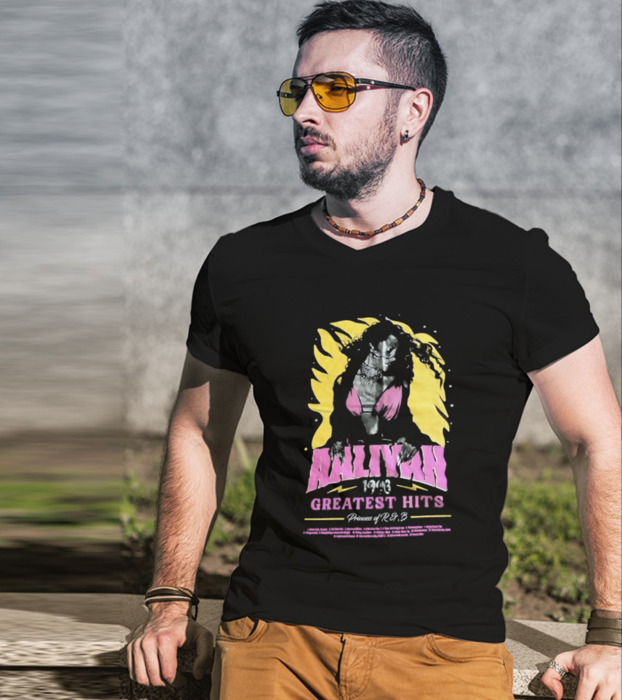 Aaliyah 1996 Greatest Hits Yellow And Pink Fashion T-Shirt