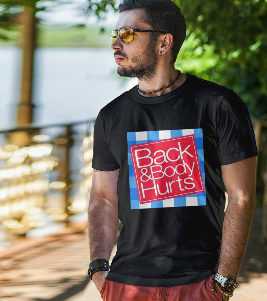 Back And Body Hurts Blue Gingham Square Red T-Shirt