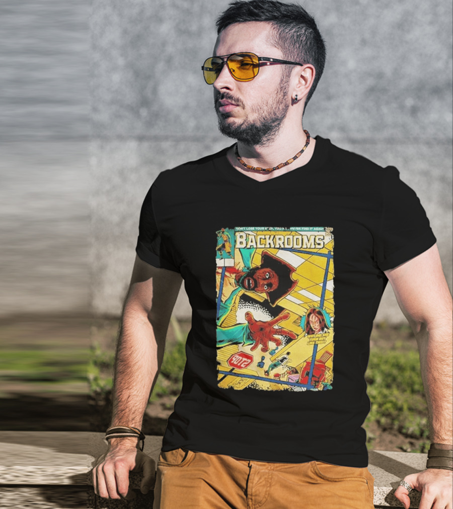 Backrooms Horror Comic Why Did She Turn Out Like This Don't Lose Your Way Stop Sign Creepy Scene T-Shirt