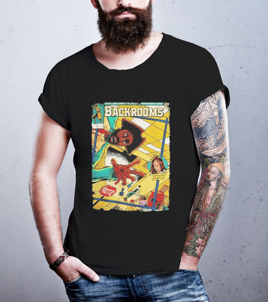 Backrooms Horror Comic Why Did She Turn Out Like This Don't Lose Your Way Stop Sign Creepy Scene T-Shirt