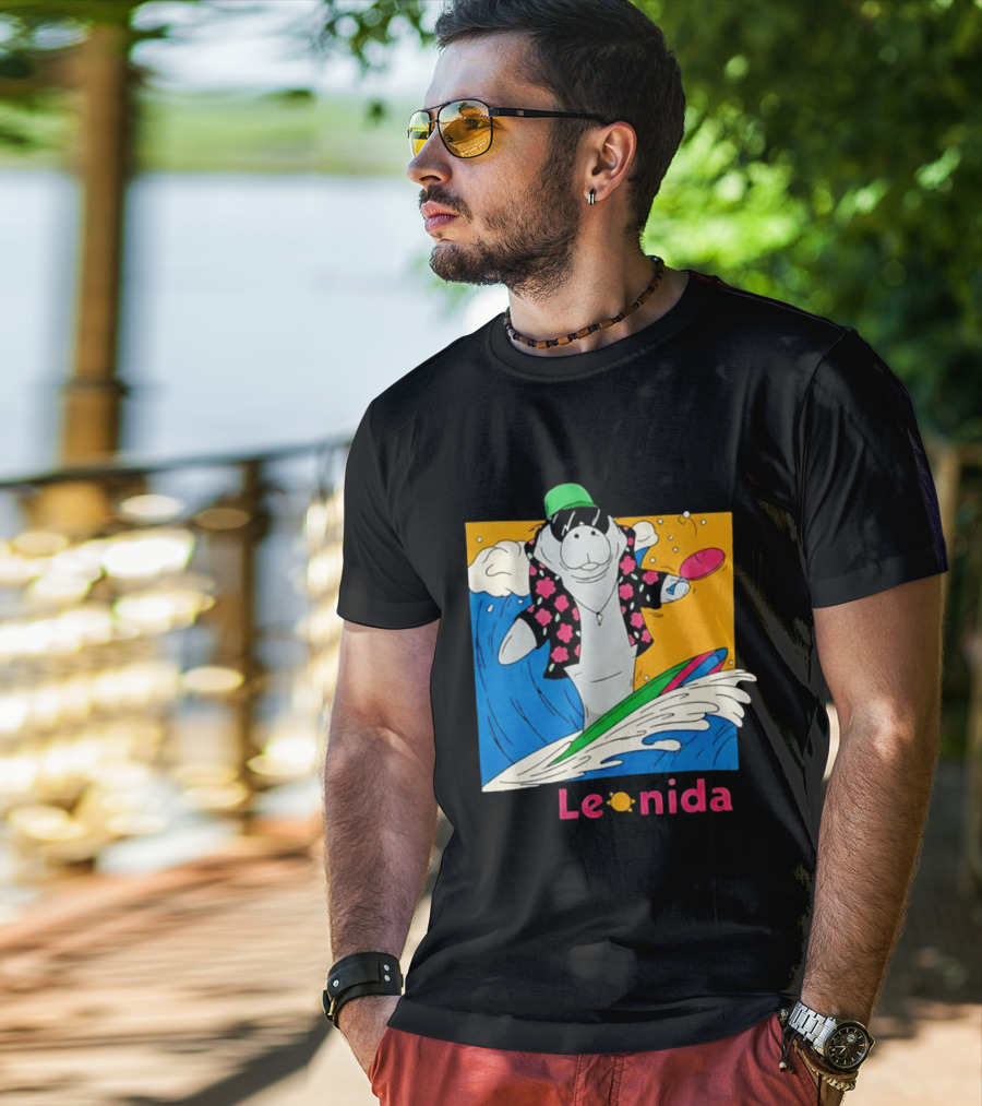Leonida Surfing Manatee Tropical Beach Fun T-Shirt