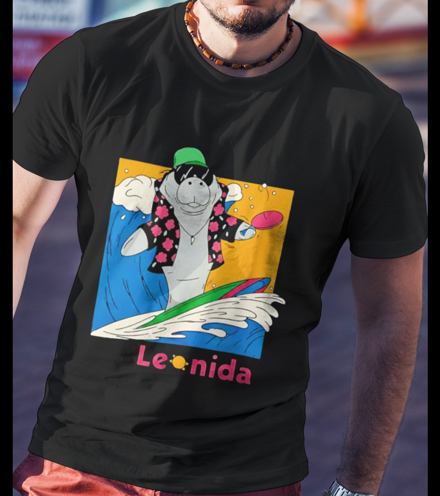 Leonida Surfing Manatee Tropical Beach Fun T-Shirt
