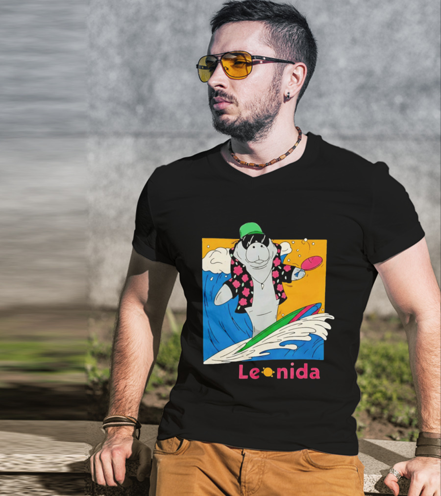 Leonida Surfing Manatee Tropical Beach Fun T-Shirt