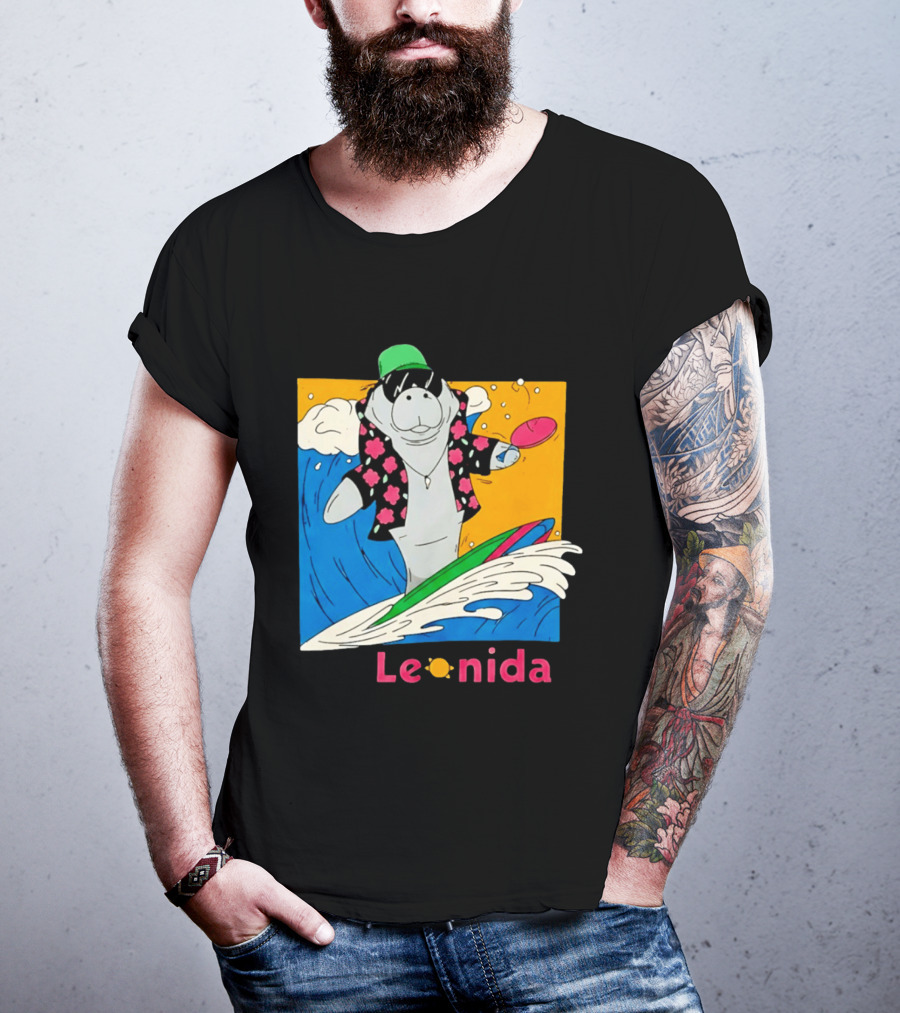 Leonida Surfing Manatee Tropical Beach Fun T-Shirt
