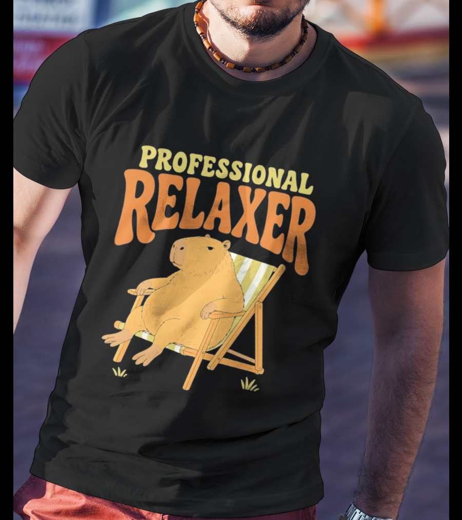 Professional Relaxer Capybara Sitting In Beach Chair T-Shirt