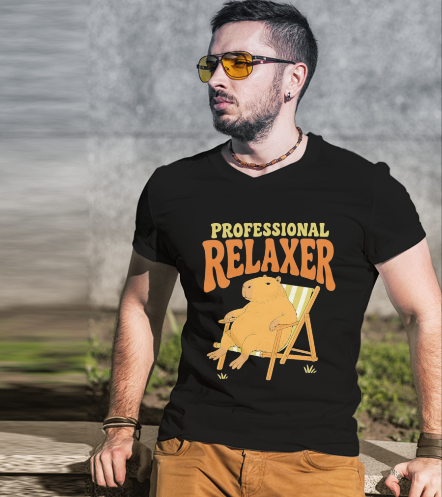 Professional Relaxer Capybara Sitting In Beach Chair T-Shirt